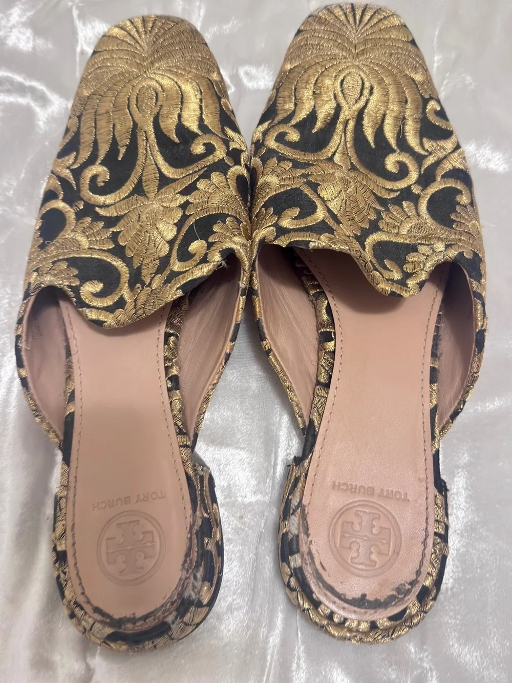 Tory Burch Carlotta Slide Mules Brocade Embroidered